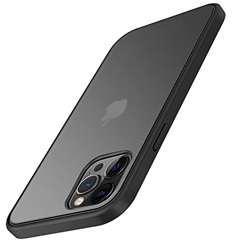 TENDLIN Funda Compatible con iPhone 12 Pro MAX (6.7 Pulgada), Carcasa Protectora Anti Choques con Duro Translúcida Mate Panel Posterior y Marco de Silicona Suave Cómoda Case - Negro Mate