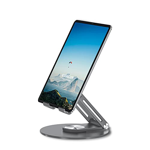 Soporte para tableta giratorio 360°, ajustable en ángulo y plegable de aleación de aluminio para iPad Pro/Air/Mini, teléfonos móviles, Huawei, Surface de hasta 12,9 pulgadas. (Gris)