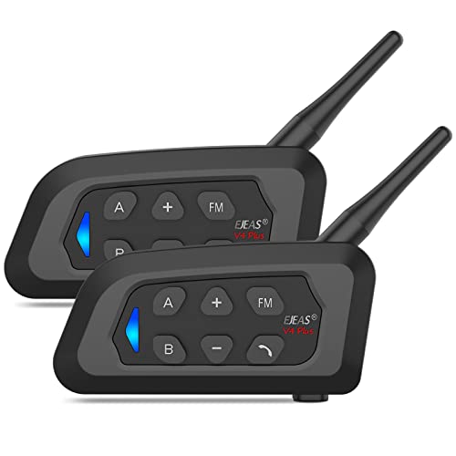 EJEAS V4 Plus Intercomunicador Casco Moto, Motocicleta Auriculares Bluetooth 5.1 con Reducción de Ruido FM y CVC para Intercom Full Duplex de 4 Personas (2 Paquete)