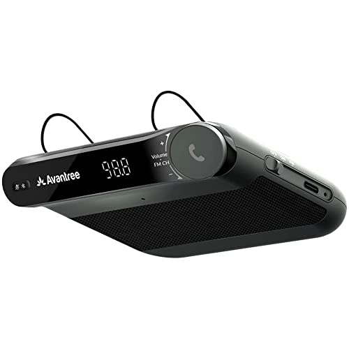 Avantree Roadtrip - Altavoz Bluetooth para Coche y Transmisor FM Inalámbrico 2 en 1, con Altavoz Manos Libres de 6W, Micrófono Incorporado y Conexiones Multipunto para Teléfono Móvil
