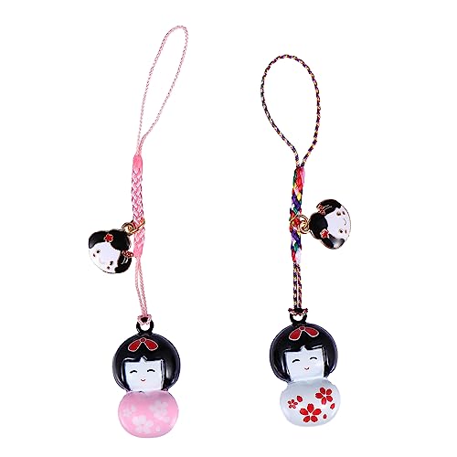 SOIMISS 2 Uds Estilo Japonés Teléfono Móvil Cadena Billetera Llavero Niñas Regalo Teléfono Llavero Monedero Encantos Navidad Kimono Japonés Llavero Dibujos Animados Llavero Ornamento