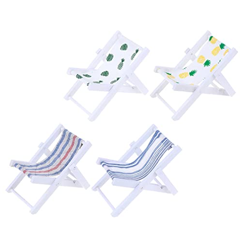 Happyyami 4Pcs Sillas de Playa de Madera en Miniatura 1 12 Escala Silla de Madera Modelo Silla Plegable Soporte de Teléfonos Celulares Accesorios para Muebles para Tienda de Casas