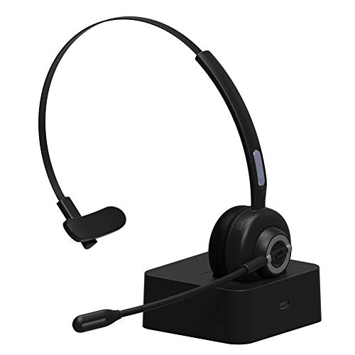VABOO Auriculares Bluetooth con Micrófono, Auriculares Over Ear V5.0 Auricular Inalámbrico Bluetooth Diadema con Base de Carga, Cancelación de Ruido, Auriculares para Centro de Llamadas, Skype