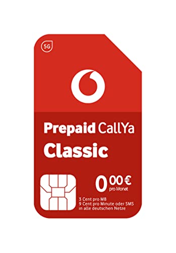 Vodafone Prepaid CallYa Classic - Tarjeta SIM sin Contrato (9 CT. por Minuto o SMS en Todas Las Redes alemanas y la UE, 3 CT. por MB, 10 Euros)