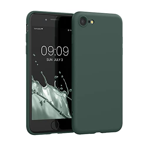 kwmobile Carcasa Compatible con Apple iPhone SE (2022) / iPhone SE (2020) / iPhone 8 / iPhone 7 Funda de Silicona - Flexible con Interior de Microfibra - Suave Protector antigolpes - Azul Verdoso