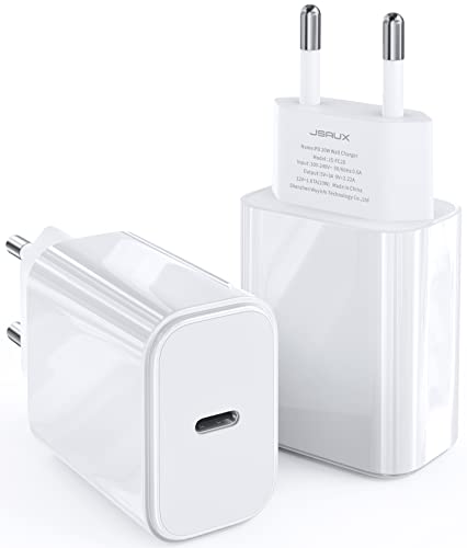 20W USB C Cargador 2 Paquetes, JSAUX Carga Rápida PD 3.0 Tipo C Cargador Adaptador Compatible con iPhone 14/14 Pro/14 Plus/14 Pro MAX,iPhone 13/13 Pro/13 Pro Max/12 Pro Max/12 Mini/11, iPad Pro/Air