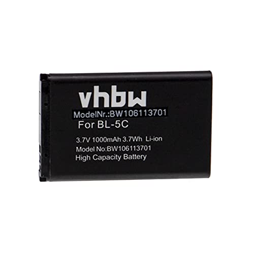 vhbw Batería Recargable Compatible con Nokia C1-01, C1-02, C2, C2-01, E50, E60, N71, N72, N91, N-Gage N70 móvil, Smartphone (1000 mAh, 3,7 V, Li-Ion)