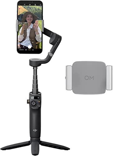 DJI Estabilizador para Smartphones OSMO Mobile 6 + Abrazadera para teléfonos con luz de relleno ,en tres Ejes para teléfonos, Brazo Extensible Integrado, portátil y Plegable, estabilizador