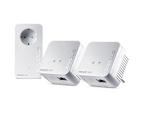 Devolo Magic 1 – 1200 WiFi mini Multiroom Kit: Set compacto con 3 adaptadores Powerline para WiFi en habitaciones (1200 Mbit/s, 2 x conexiones Fast Ethernet LAN, WiFi de malla, G.hn)