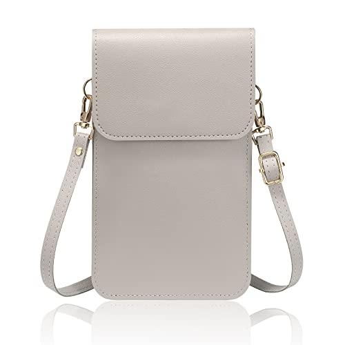 Bolsa de Teléfono con Pantalla Táctil Bolso Movil Mujer Bandoleras Cruzadas con Múltiples Compartimentos con Bandolera Ajustable para Teléfono Móviles de Menos de 7 Pulgadas (Gris)