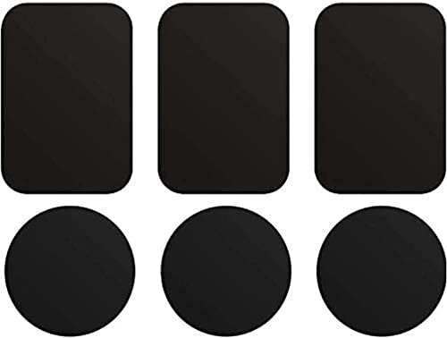 ivoler 6 Piezas láminas Metálicas, Muy Finas Reemplazo de Placas de Metal con Adhesivo para Soporte Movil Coche Magnético/Soporte iman movil Coche - 3 Redondas y 3 rectangulares,Negro