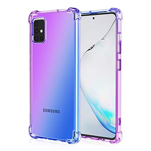 FANFO Funda para Samsung Galaxy A51 5G, Color Degradado Transparente TPU Carcasa Ultradelgado Antimanchas Silicona Case Compatible Carga Inalámbrica Cover, Azul/Morado