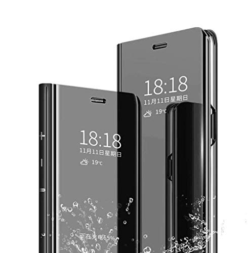 Wuzixi Funda para Xiaomi Redmi Note 9S. Inteligente Case, Espejo de la galjanoplastia Ultra Delgado Funda Cuero Flip, Caso Duro con del sueño/Despierte Función.Negro