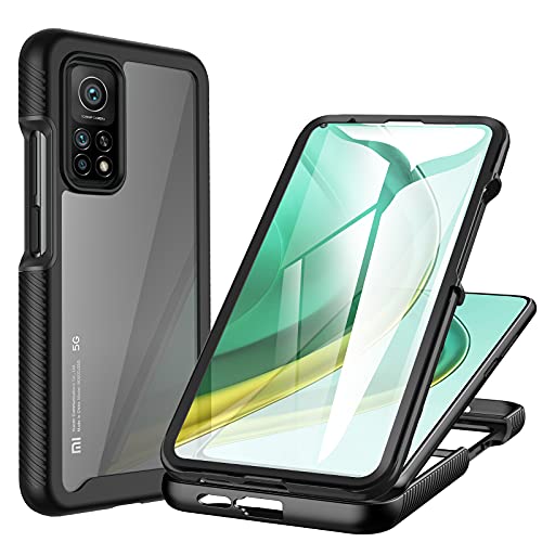 CENHUFO Funda Xiaomi Mi 10T 5G, Funda Xiaomi Mi 10T Pro 5G 360° Antigolpes Case con Protector de Pantalla Integrado Robusto Transparente Doble Cara Carcasa para Xiaomi Mi 10T Pro 5G / 10T 5G - Negro