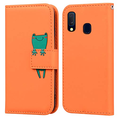 Ailisi Funda Samsung Galaxy A40, Frog Cartoon Diseño de Animales Orange Billetera Carcasa Protectora de Cuero PU con Cierre magnético, Función de Soporte, Ranuras para Tarjetas -Rana, Naranja