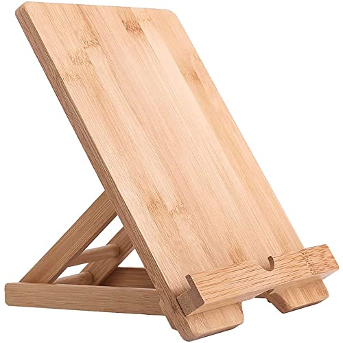 Bambú Soporte Tablet Mesa, Madera Tablet Stand para Escritorio, Ajustable Soporte Móvil Soporte Teléfono Celular Soporte para iPad Pro 12.9 Todas Las Tablet (Tamaño Grande)