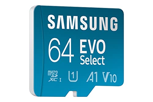 Samsung EVO Select 64GB, microSD, A1, V10, 130 MB/s, FHD, 4K UHD, tarjeta de memoria con adaptador para Smartphone, Tablet, Cámara de Acción, Drone o Notebook (MB-ME64KA)