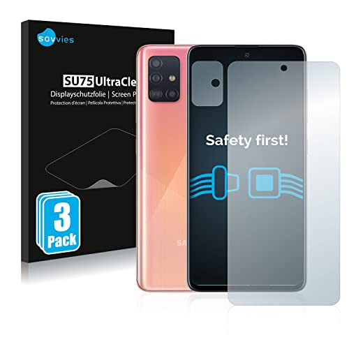 savvies Protector Pantalla compatible con Samsung Galaxy A51 (Frontal+Cámara) (6 Unidades) Película Ultra Transparente