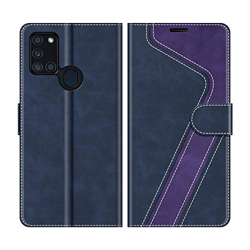 MOBESV Funda para Samsung Galaxy A21s, Funda Libro Samsung A21s, Funda Móvil Samsung Galaxy A21s Magnético Carcasa para Samsung Galaxy A21s Funda con Tapa, Azul Oscuro/Violeta