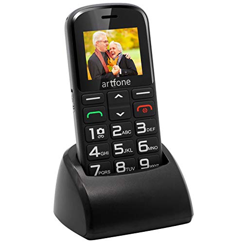 Teléfono Móvil para Mayores de Teclas Grandes 2G gsm con Botón SOS Cámara Cargador de Base Desbloqueo Lateral Linterna Teléfono Móvil para los Ancianos Artfone CS182 (Negro)