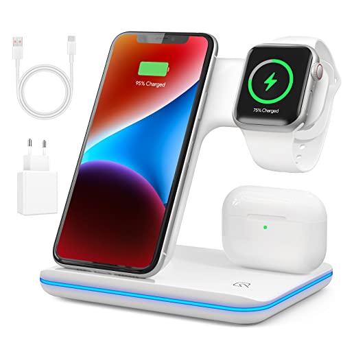 Cargador Inalámbrico for App.le Devices, 3 in 1 Wireless Charger con Stación de Carga para IWA.TCH 8/SE/7/6/5/4/3/2 and iPhon.e 14/13/12/11/XS/XR/X/ 8 Plus and Air.pods 3/Pro/2/1…