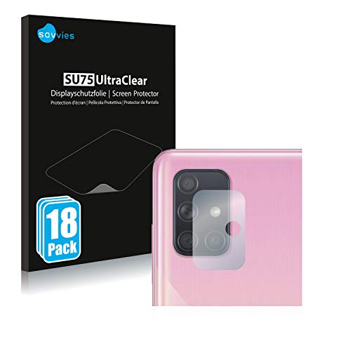 savvies Protector Pantalla compatible con Samsung Galaxy A51 5G (SÓLO Cámara) (18 Unidades) Película Ultra Transparente