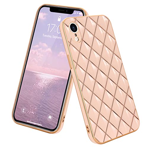 Lafunda Funda de teléfono móvil compatible con iPhone Xr para mujeres y niñas, dorada, con purpurina, TPU y silicona, color rosa