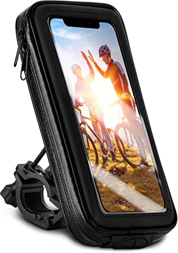 moex Soporte de teléfono para bicicleta compatible con Alcatel One Touch Pop C7 – Bolsa para manillar con ventana de visión, inclinable y giratorio, soporte para manillar impermeable, color negro