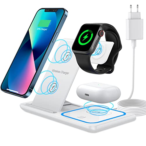 ZEBRE Cargador Inalámbrico 3 en 1 Plegable Base De Carga inalambrico Compatible con iPhone 14 13 12 11 Pro MAX/Plus/XR XS X Rápida Wireless Charger Inalámbrica Compatible con Apple Watch Y Airpods