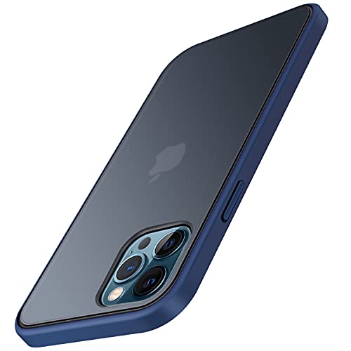 TENDLIN Funda Compatible con iPhone 12 y 12 Pro (6.1 Pulgada), Carcasa Protectora Anti Choques con Duro Translúcida Mate Panel Posterior y Marco de Silicona Suave Cómoda Case - Azul Mate