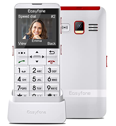 Easyfone Prime-A7 Teléfono Móvil para Personas Mayores con Teclas Grandes y botón SOS, GPS, Base cargadora (Blanco, 2G gsm)