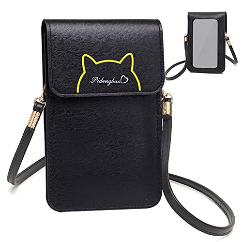 EQLEF Cross-body Shoulder Bag, bolsa de teléfono celular de cuero linda de la PU Negro con pantalla táctil transparente ventana Crossbody monedero para las llaves del teléfono dinero tarjetas