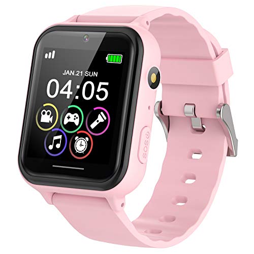 PTHTECHUS Reloj Inteligente para Niños, Reloj Teléfono para Niña y Niño Pantalla Táctil con Música, 7 Juegos, Cámara, Linterna, Alarma, Smartwatch para Niños Regalo, Rosa