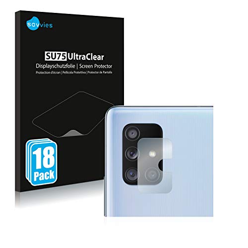 savvies Protector Pantalla compatible con Samsung Galaxy A71 5G (SÓLO Cámara) (18 Unidades) Película Ultra Transparente