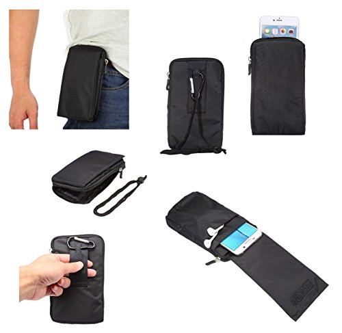 DFV mobile - Multi-Functional Universal Vertical Stripes Pouch Bag Case Zipper Closing Carabiner for Nokia N9 - Black XXM (18 x 10 cm)