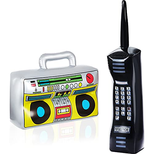 2 Piezas Caja de Auge Radio Inflable Accesorios Inflables de Teléfono Móvil para Decoraciones de Fiesta de los 80 y 90 Años