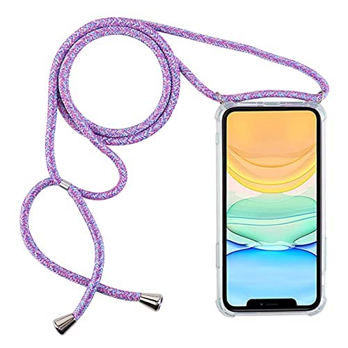 PuYu Zhe Funda con Cuerda para Samsung Galaxy S10,Ajustable Collar Correa de Cuello CordónCarcasa Transparente TPU de Silicona,Arcoiris Azul