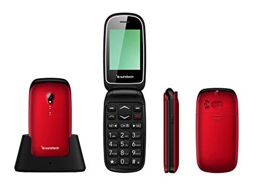 Sunstech CELT17 - Teléfono móvil Compacto de diseño Elegante, Teclas Grandes y botón SOS. Color Rojo.