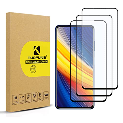 Tuopuna [3 paquetes] Compatible con Xiaomi Poco X3 Pro 5G, dureza 9H, sin burbujas, película protectora de pantalla de vidrio templado para Xiaomi Poco X3 Pro 5G / Xiaomi Poco X3 NFC - Negro (Negro)