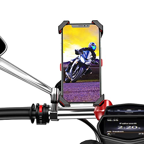 Soporte movil Moto Scooter sujecion al Espejo retrovisor en Acero Inoxidable 360º Soporte móvil Moto Soporte de movil para Moto valido para Smartphones hasta 7.5