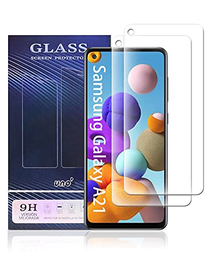 UNO' Protector pantalla cristal templado 2 Unidades compatible con Samsung Galaxy A21 Y Samsung Galaxy A21S Vidrio Templado Ultra Resistent Sin Burbujas, 9H, Antiarañazos.
