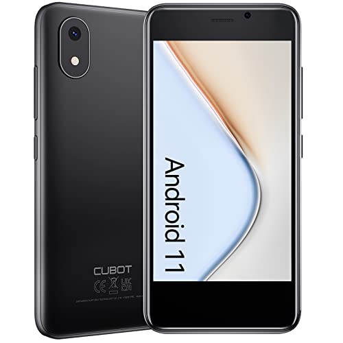 CUBOT J10 Smartphone sin Contrato, 4 Pulgadas Pantalla HD, Android 11 Teléfono Móvil, 2350mAh Batería,5MP+2MP Cámaras, 1GB / 32GB, 128GB Expandible, 3G Dual SIM, Face ID, Negro
