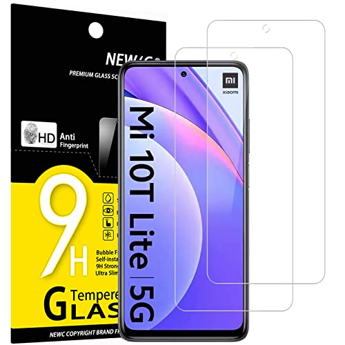 NEW'C 2 Piezas, Protector Pantalla para Xiaomi Mi 10T Lite 5G, Cristal templado Antiarañazos, Antihuellas, Sin Burbujas, Dureza 9H, 0.33 mm Ultra Transparente, Ultra Resistente