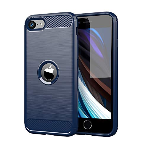 Cadorabo Funda para Apple iPhone SE 2020 - Funda en Brushed Azul - Funda para Teléfono Móvil Fabricada en Silicona TPU en Acero Inoxidable Fibra Óptica de Carbono - Funda Protectora Ultra Fina