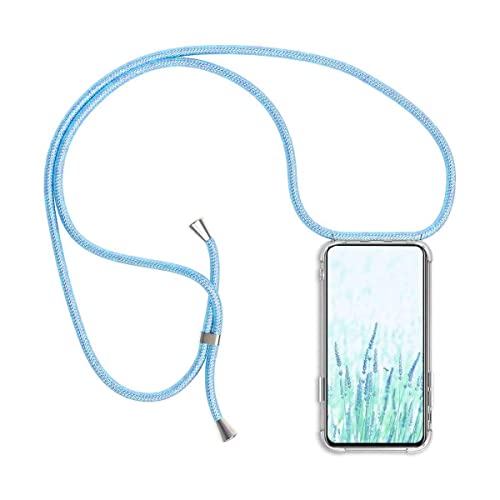 Todotumovil Funda TPU Transparente con Cuerda Color Azul para Huawei Y5 2019. Carcasa Transparente de Silicona para movil con cordón Correa para colgarlo del Cuello