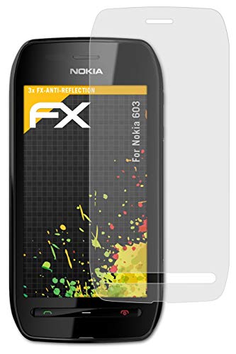 atFoliX Película Protectora Compatible con Nokia 603 Lámina Protectora de Pantalla, antirreflejos y amortiguadores FX Protector Película (3X)
