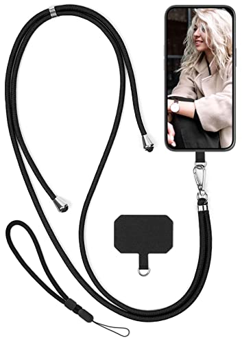 moex Unleash para Nokia Lumia 1320 – Cadena para teléfono móvil con mosquetón y correa para el cuello – Collar para teléfono móvil con almohadilla para funda, cadena para colgar en color negro