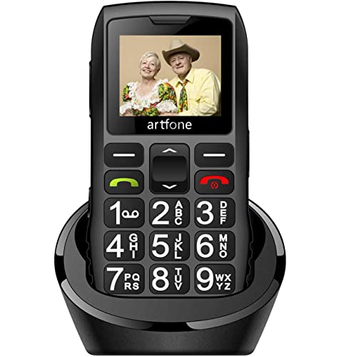 artfone Teléfono Móvil Personas Mayores, 2G Senior Móviles de Teclas Grandes, fácil de Usar Celular para Ancianos con botón SOS, con una Base de Carga, Batería de 1400 mAh, Negro