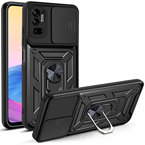 AOMYKE Funda para Xiaomi Redmi Note 10 5G / Xiaomi Poco M3 Pro 5G, Protección de Cámara Carcasa Cubierta de Cámara Deslizante con 360 Grados Anillo Imán Soporte Hard PC y Silicona TPU Bumper- Negro