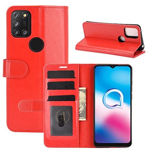 Kezaizhe Funda Movil para Alcatel 3X 2020 Carcasa Cuero PU Silicona Magnetic Wallet Protector Teléfono Flip Cover For 3X 2020 Alcatel 5061Y Tapa con Soporte (Red)